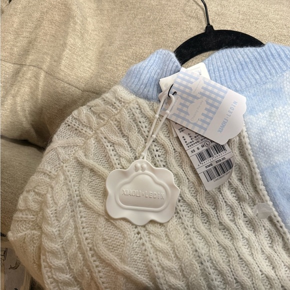 Patchwork Gingham Cardigan Blue and Cream Women's Cardigan - Picture 12 of 13